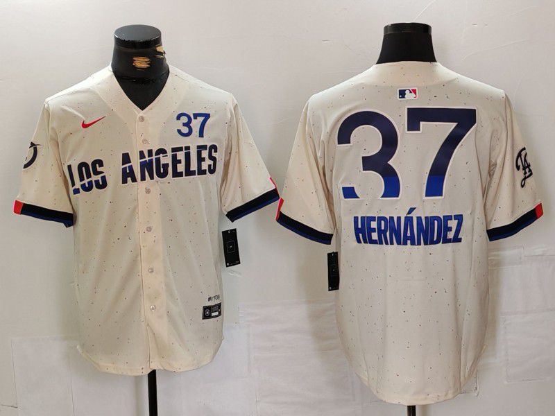 Men Los Angeles Dodgers #37 Hernandez Cream Fashion Nike Game MLB Jersey style 1